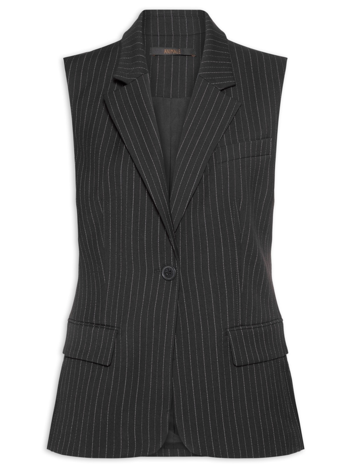 Colete Feminino Longo Riscas Preto Animale