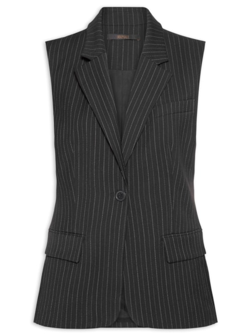 Colete Feminino Longo Riscas - Preto