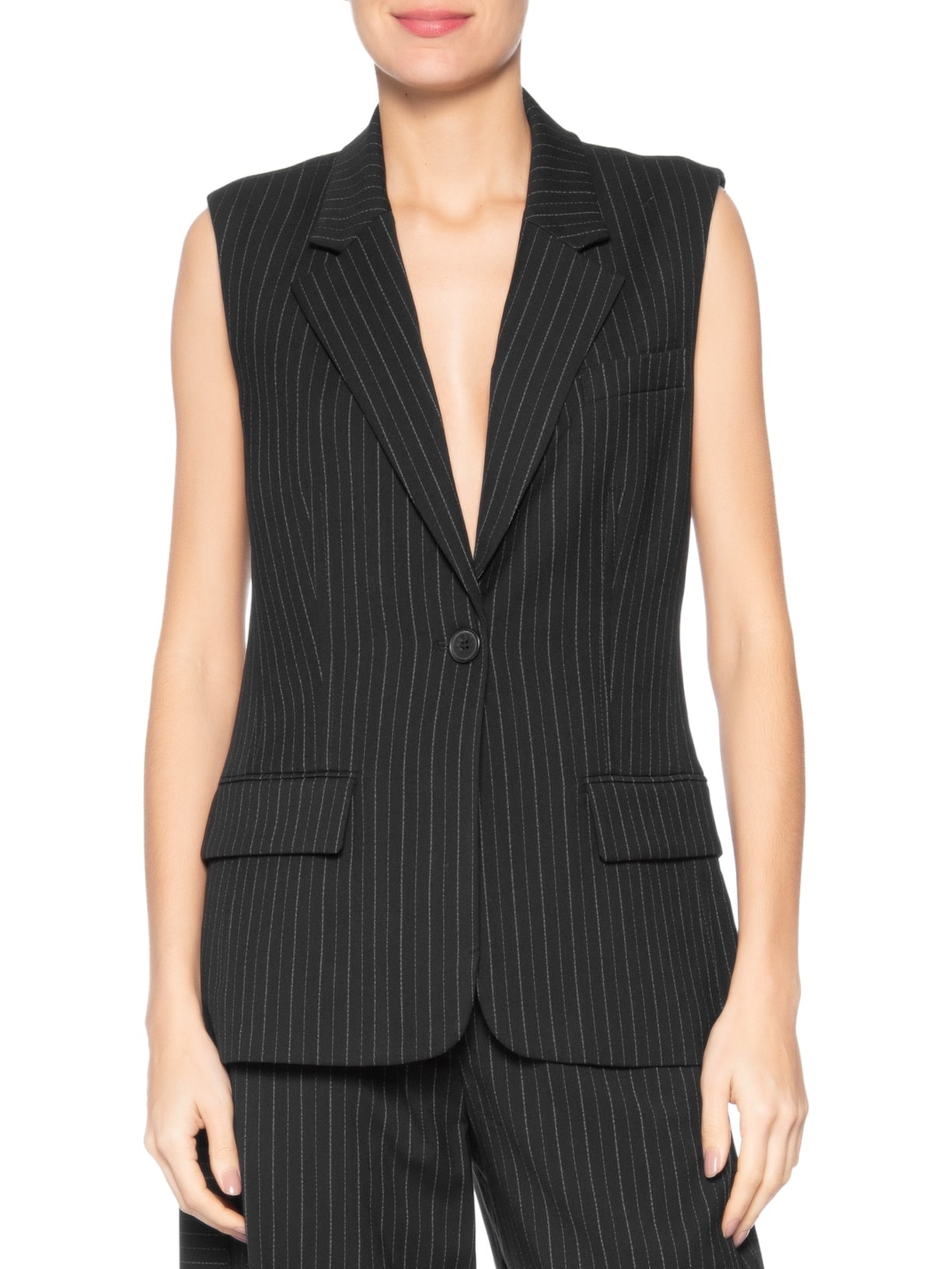 Colete Feminino Longo Riscas Preto Animale