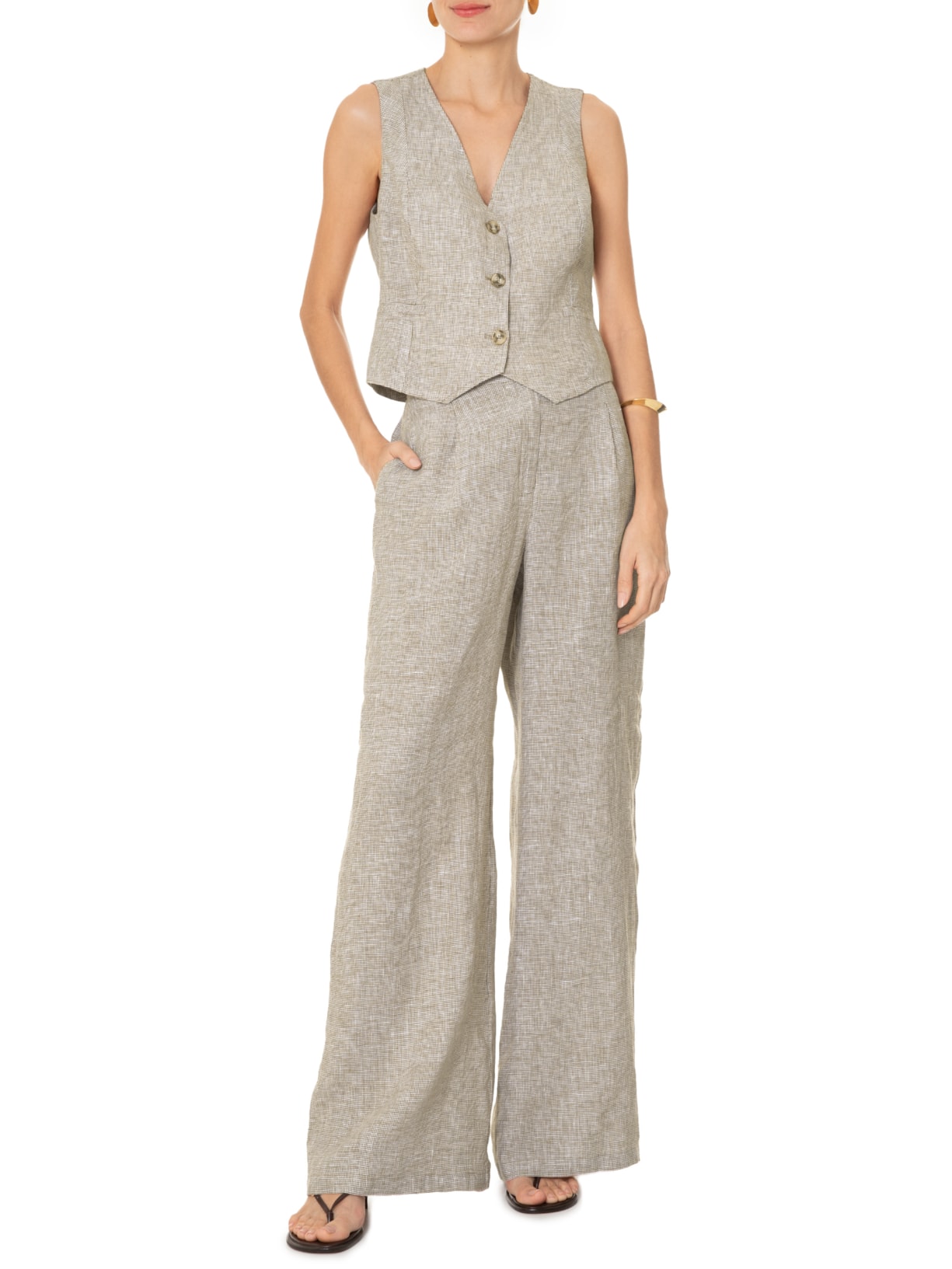 Colete Feminino Mini Pied Poule Bege Shoulder