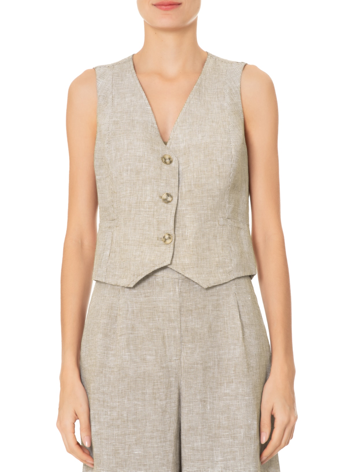 Colete Feminino Mini Pied Poule Bege Shoulder