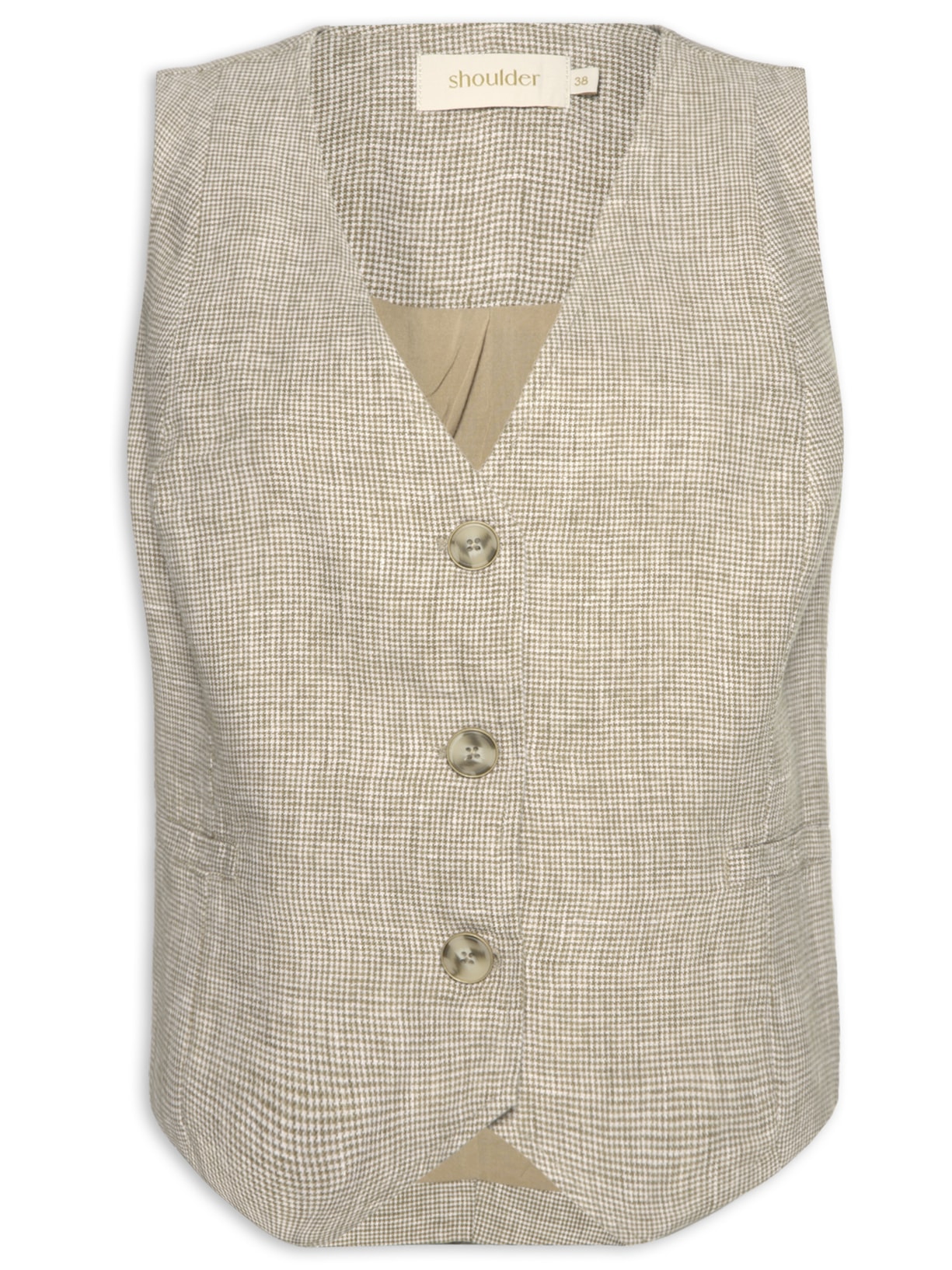 Colete Feminino Mini Pied Poule Bege Shoulder