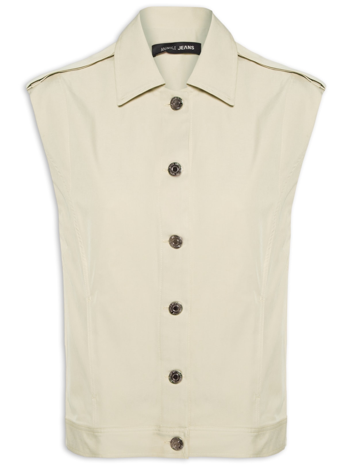 Colete Feminino Over Alfaiataria Bege Animale Jeans