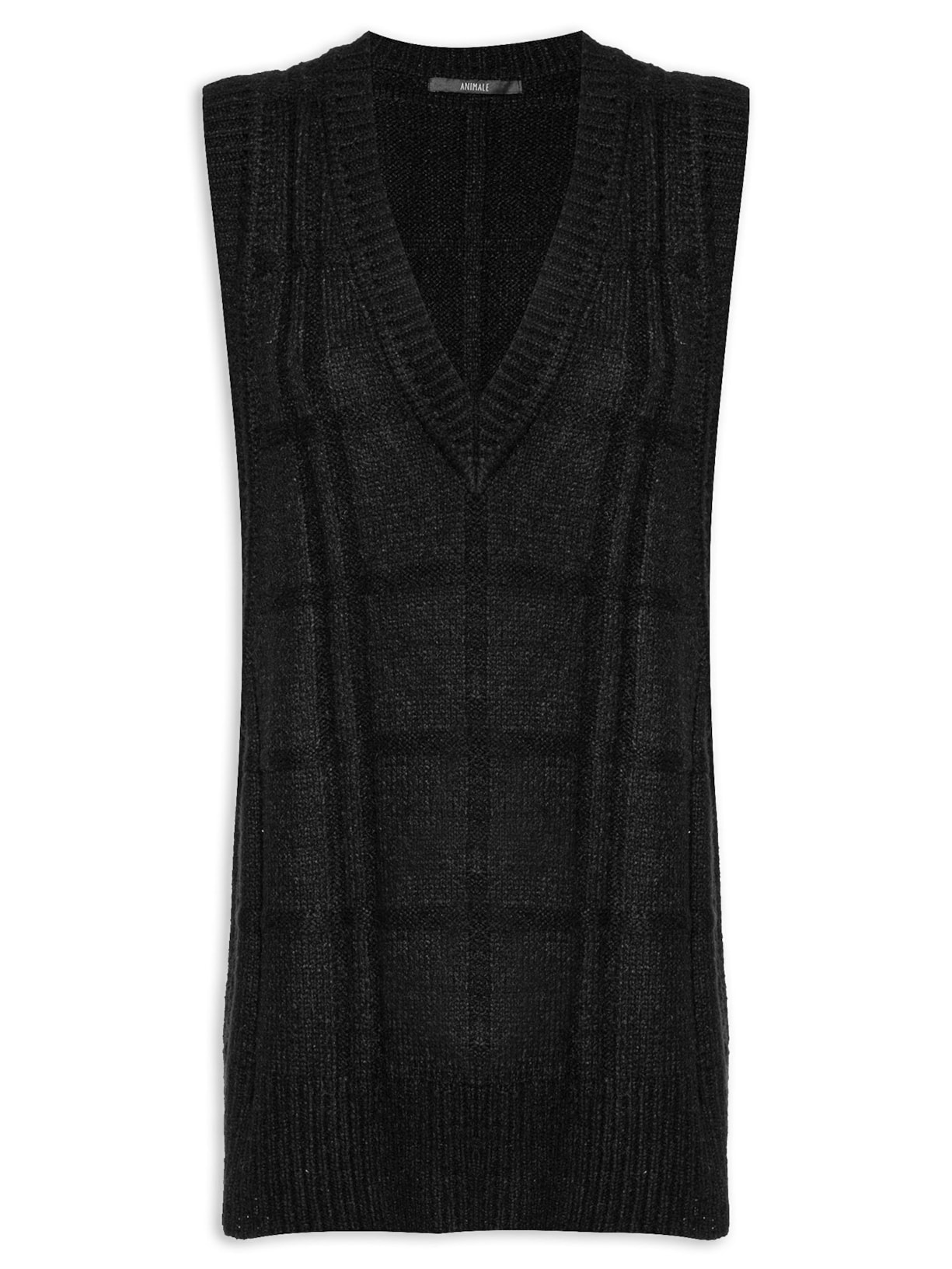 Colete Feminino Oversized Cava Longa Tricot - Preto