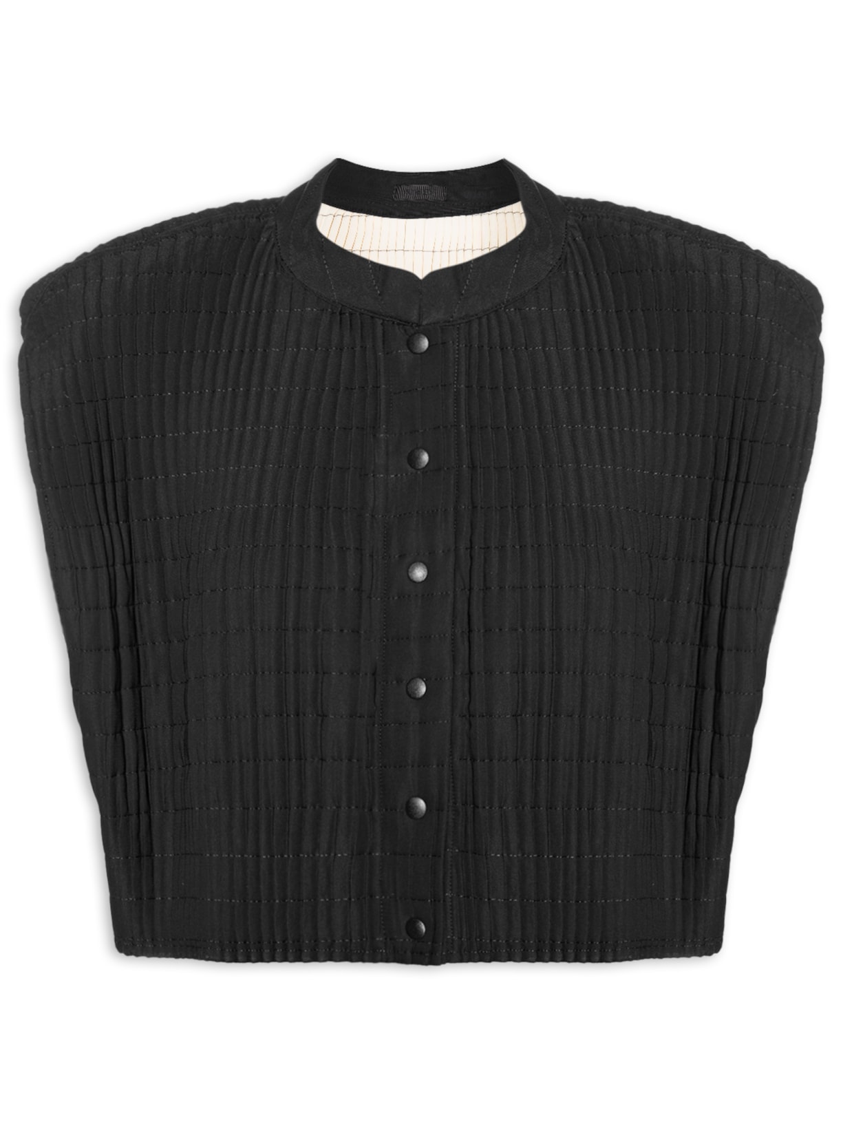 Colete Feminino Plissê Matelassê Curto – Preto