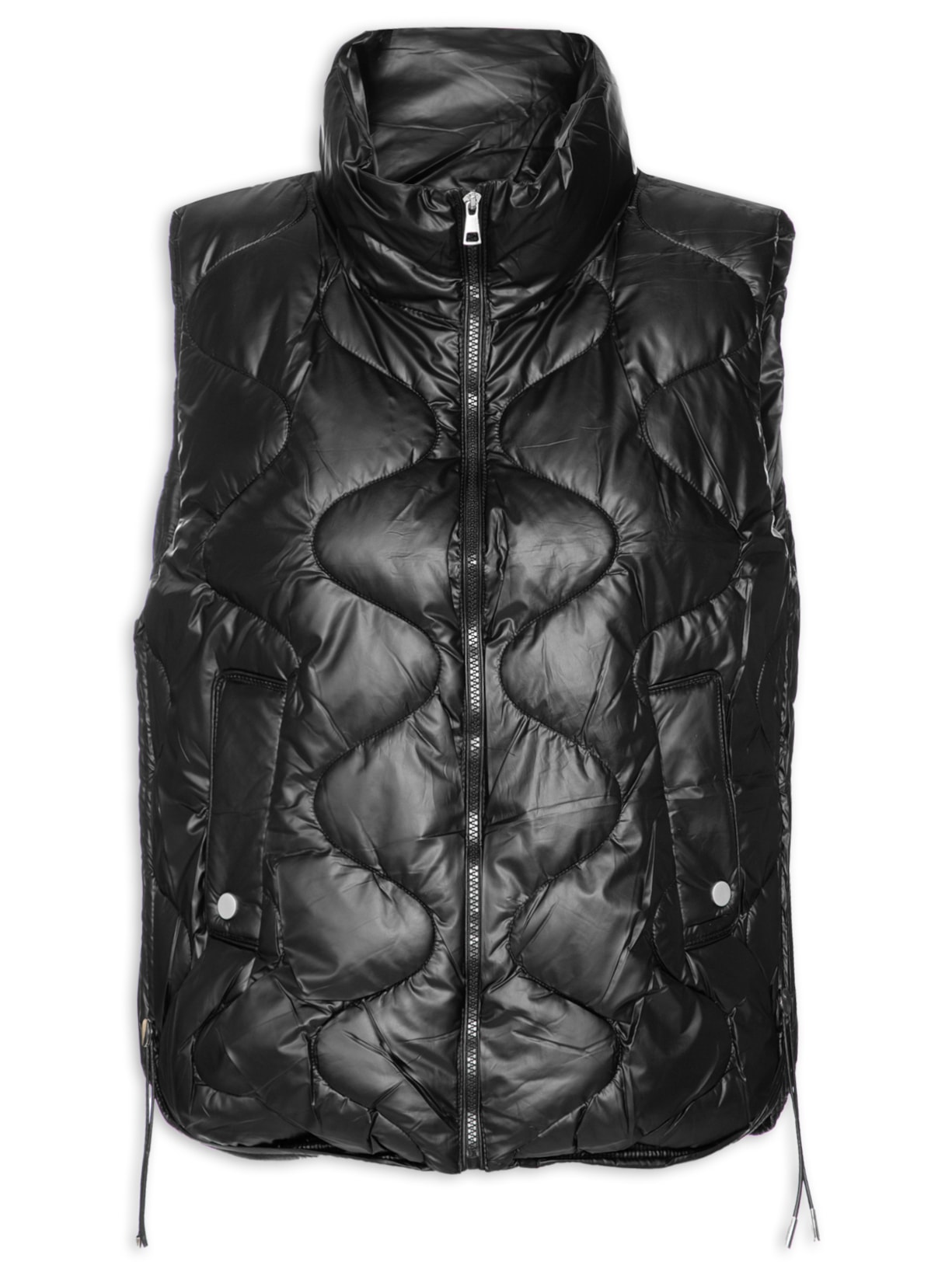 Colete Feminino Puffer Com Ajuste Lateral - Preto