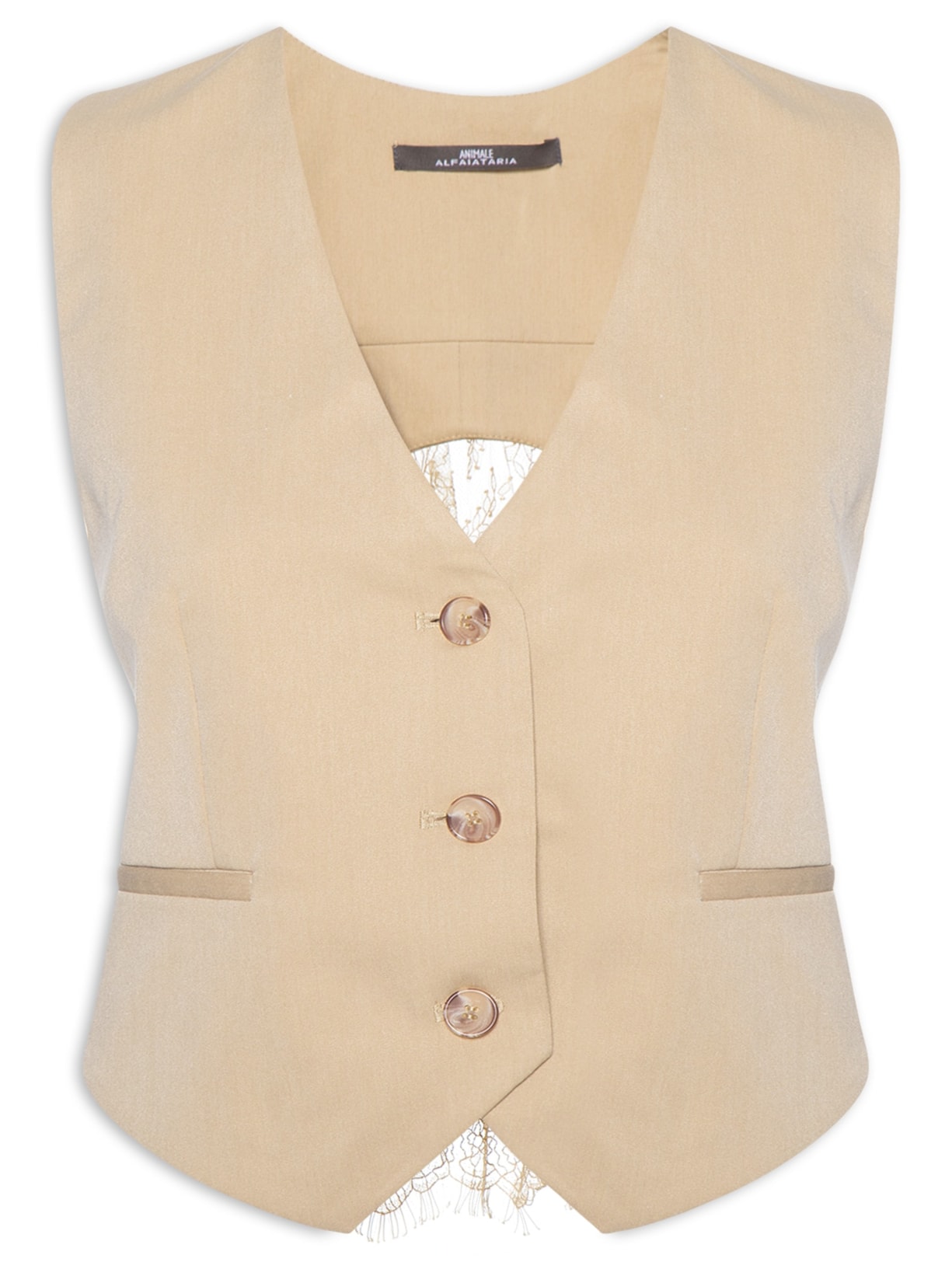 Colete Feminino Renda Costas Bege Animale