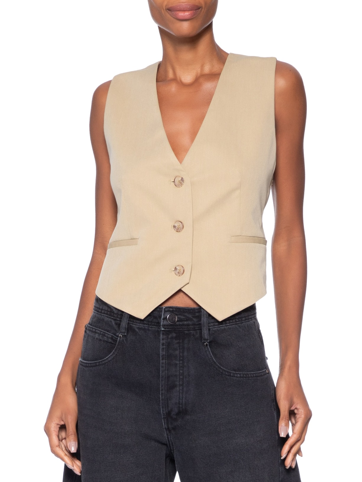 Colete Feminino Renda Costas Bege Animale