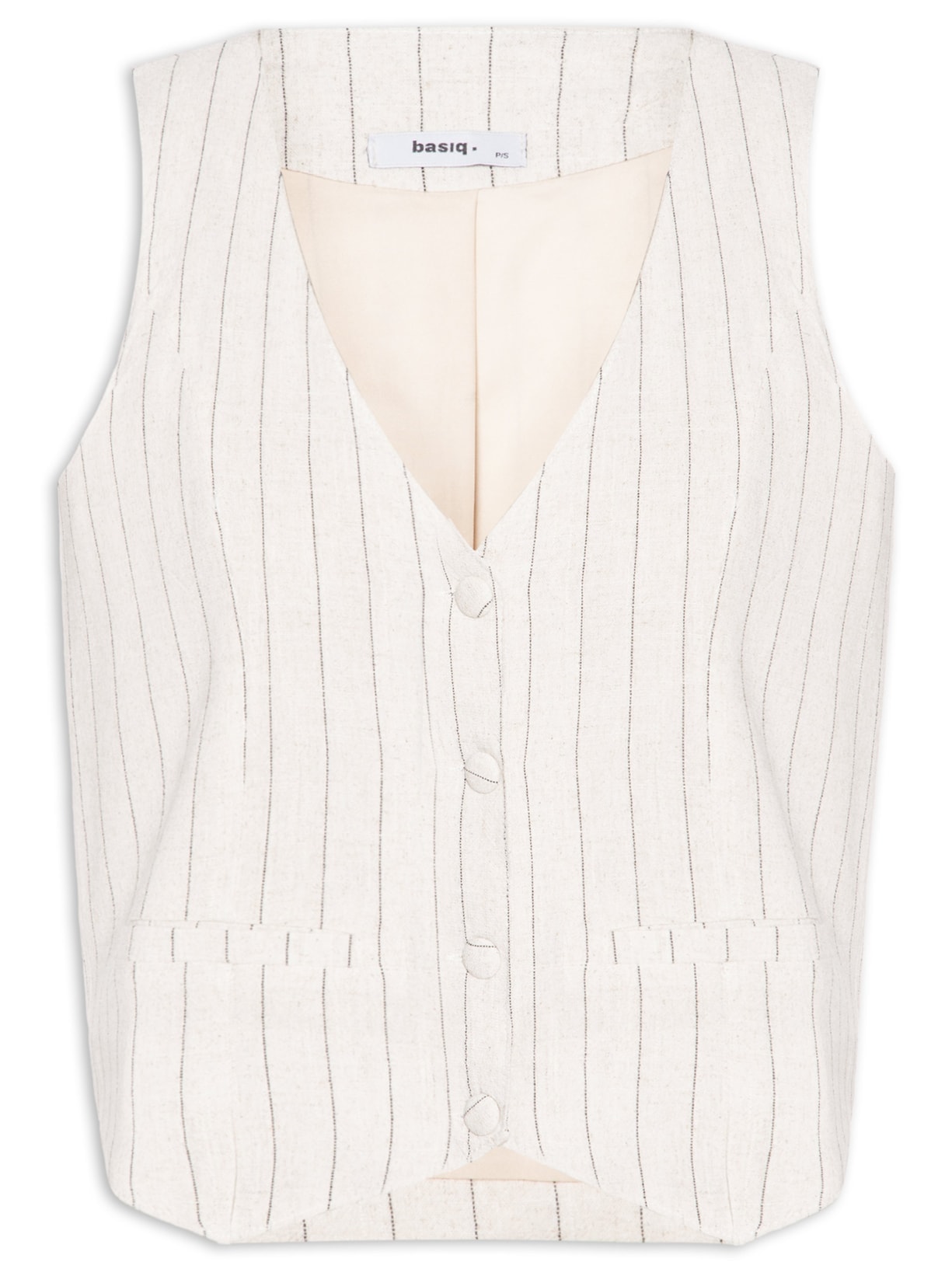 Colete Feminino Risca de Giz Com Linho - Bege