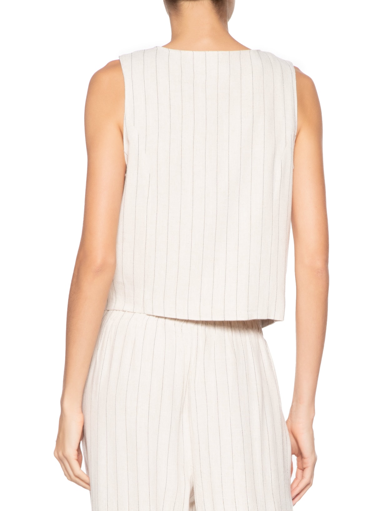 Colete Feminino Risca de Giz Com Linho Off White Basiq
