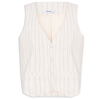 Colete Feminino Risca de Giz Com Linho - Off White