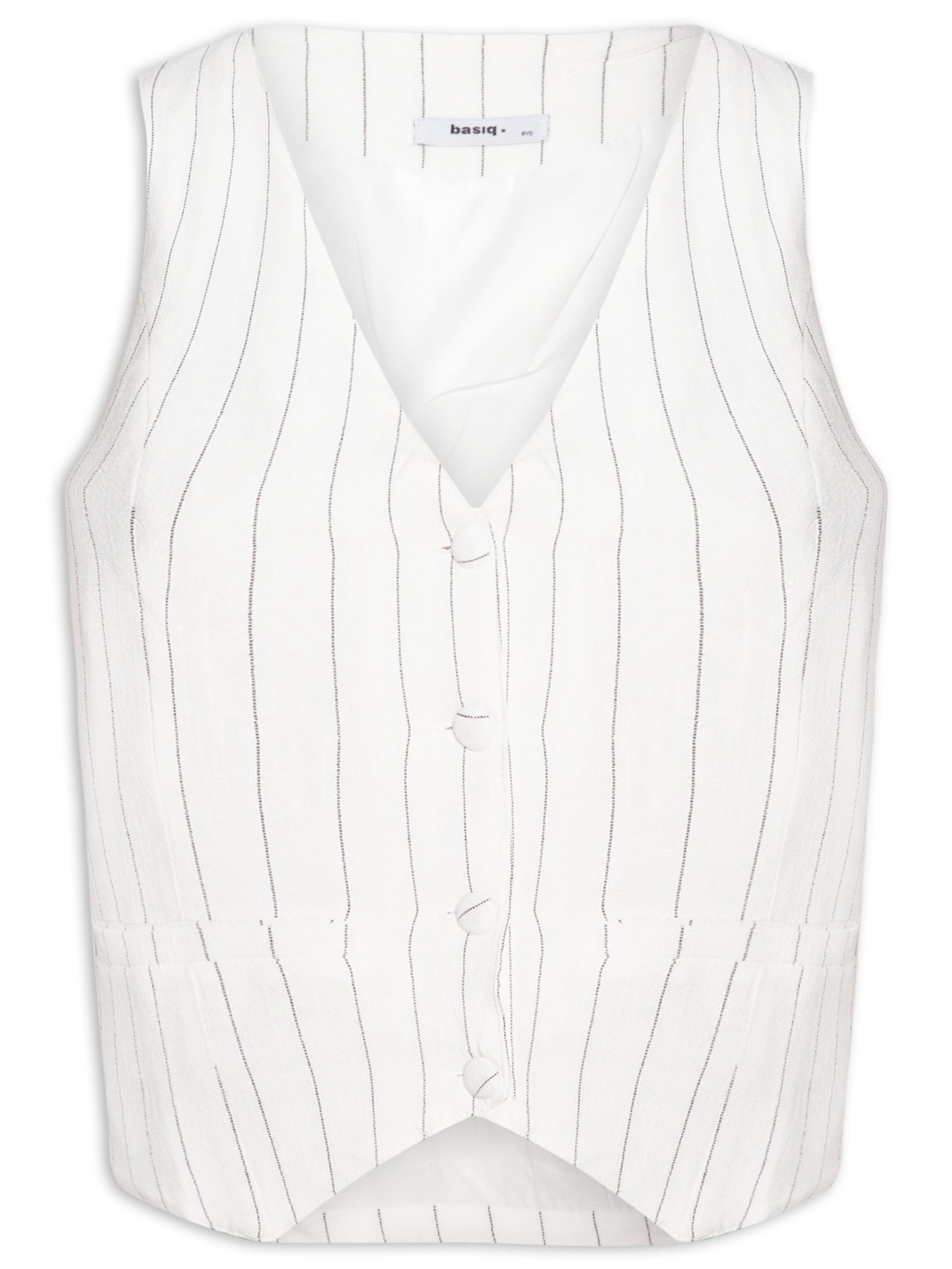 Colete Feminino Risca de Giz Com Linho Off White Basiq
