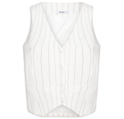 Colete Feminino Risca de Giz Com Linho - Off White