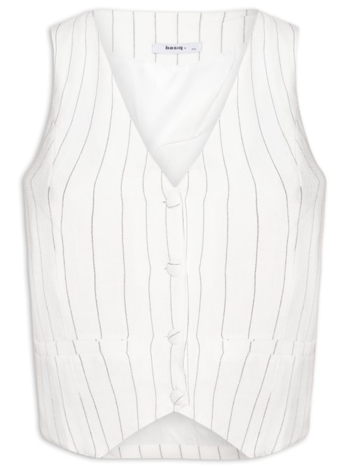 Colete Feminino Risca de Giz Com Linho - Off White