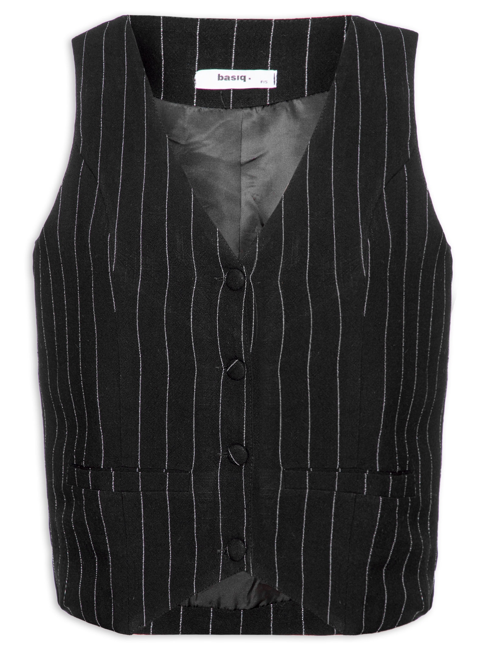 Colete Feminino Risca de Giz Com Linho - Preto - Basiq