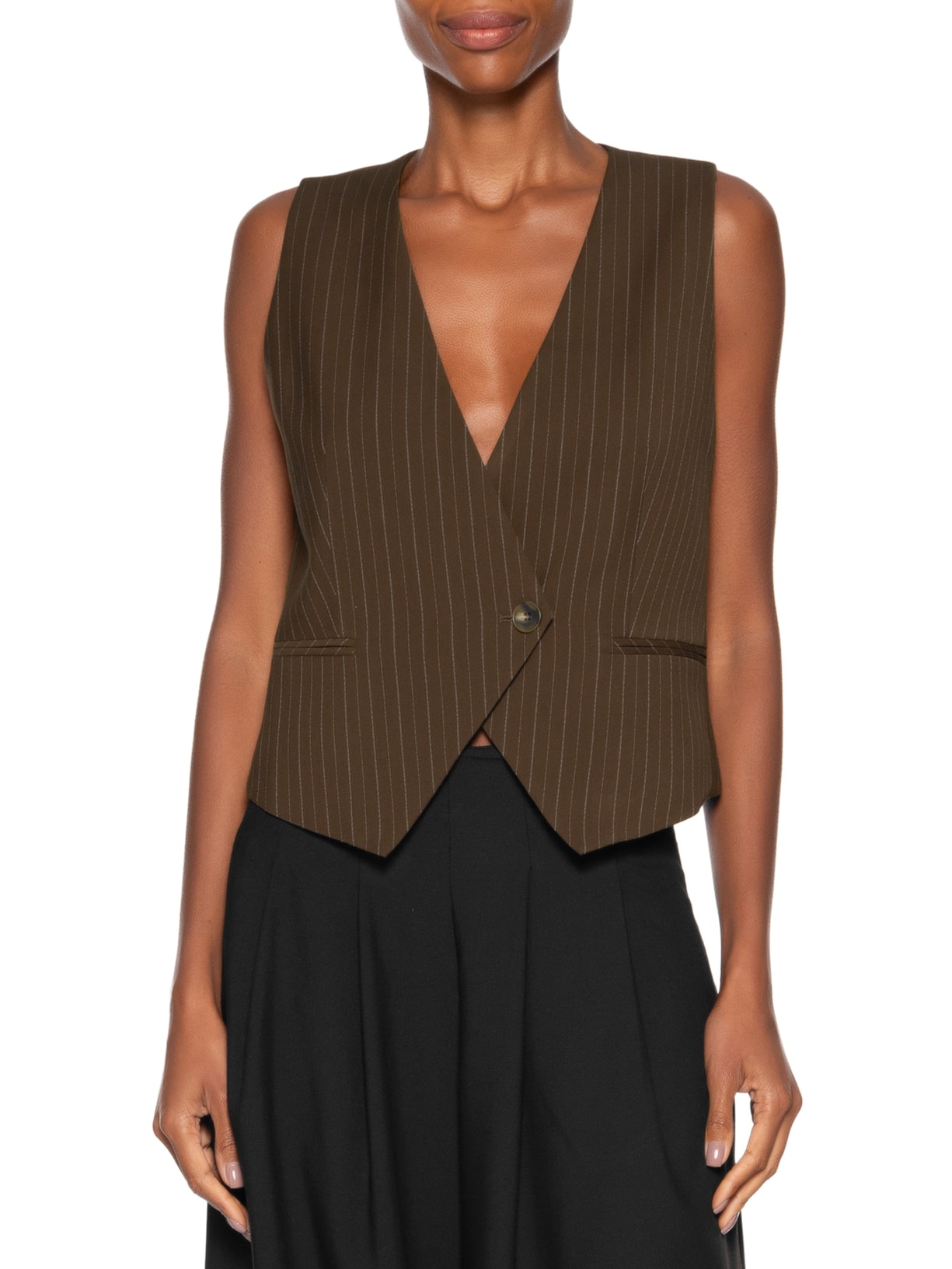 Colete Feminino Risca De Giz Marrom Animale