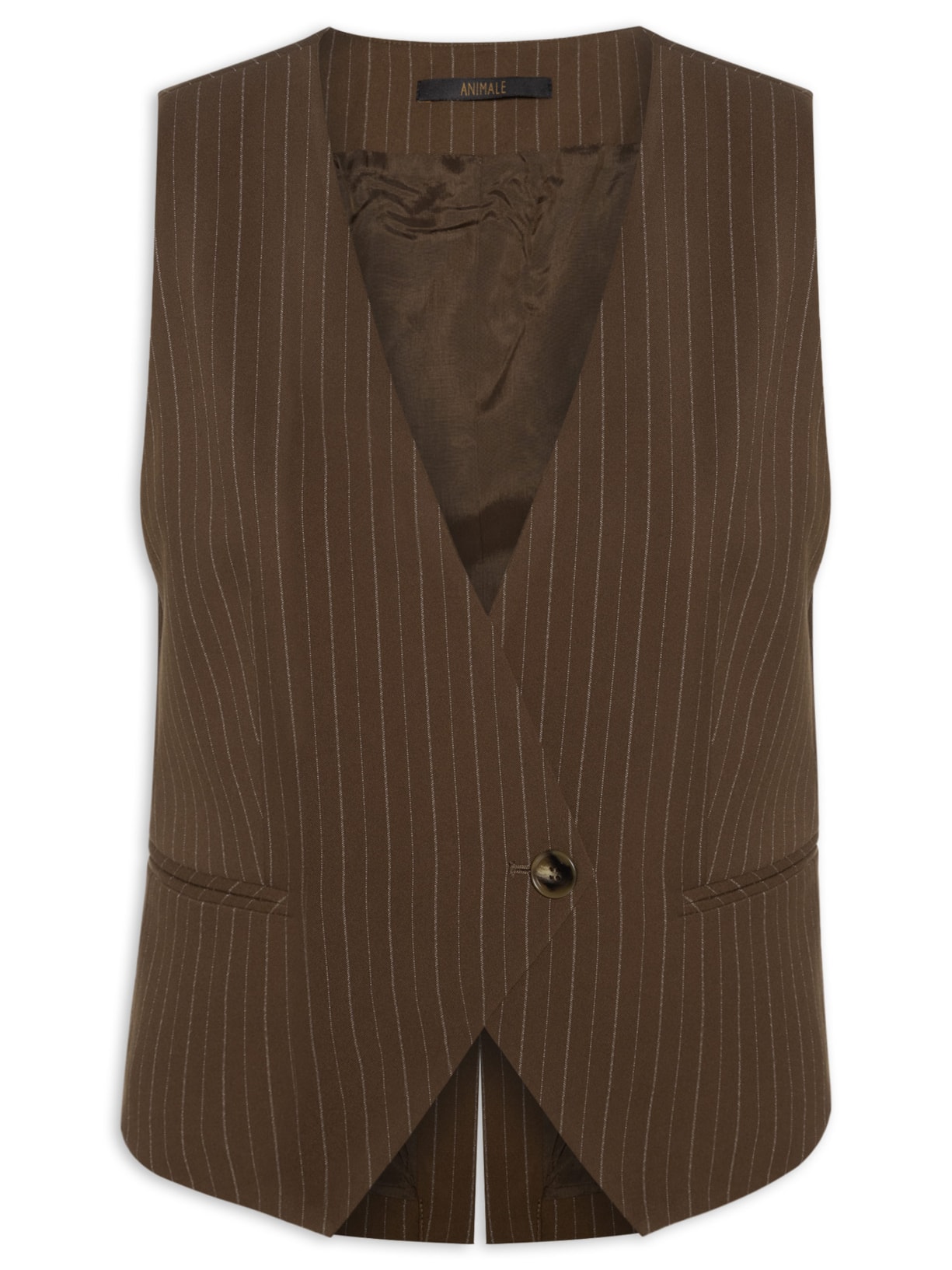 Colete Feminino Risca De Giz Marrom Animale