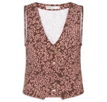 Colete Feminino Sarja Estampa Felina - Marrom