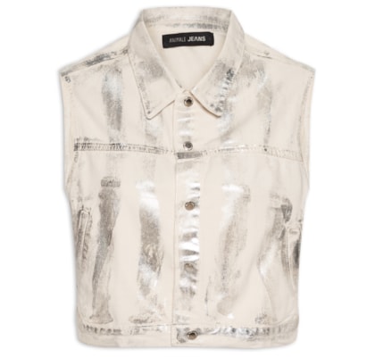 Colete Feminino Sarja Foil Metalizada - Bege