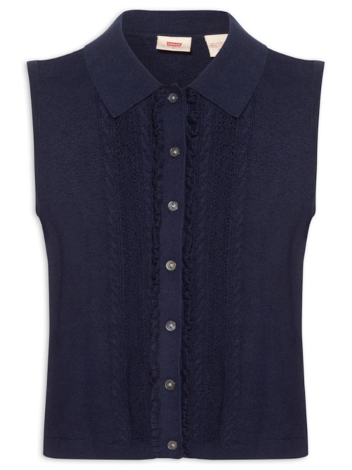 Colete Feminino Super Soft Mini Ruffle Vest - Azul