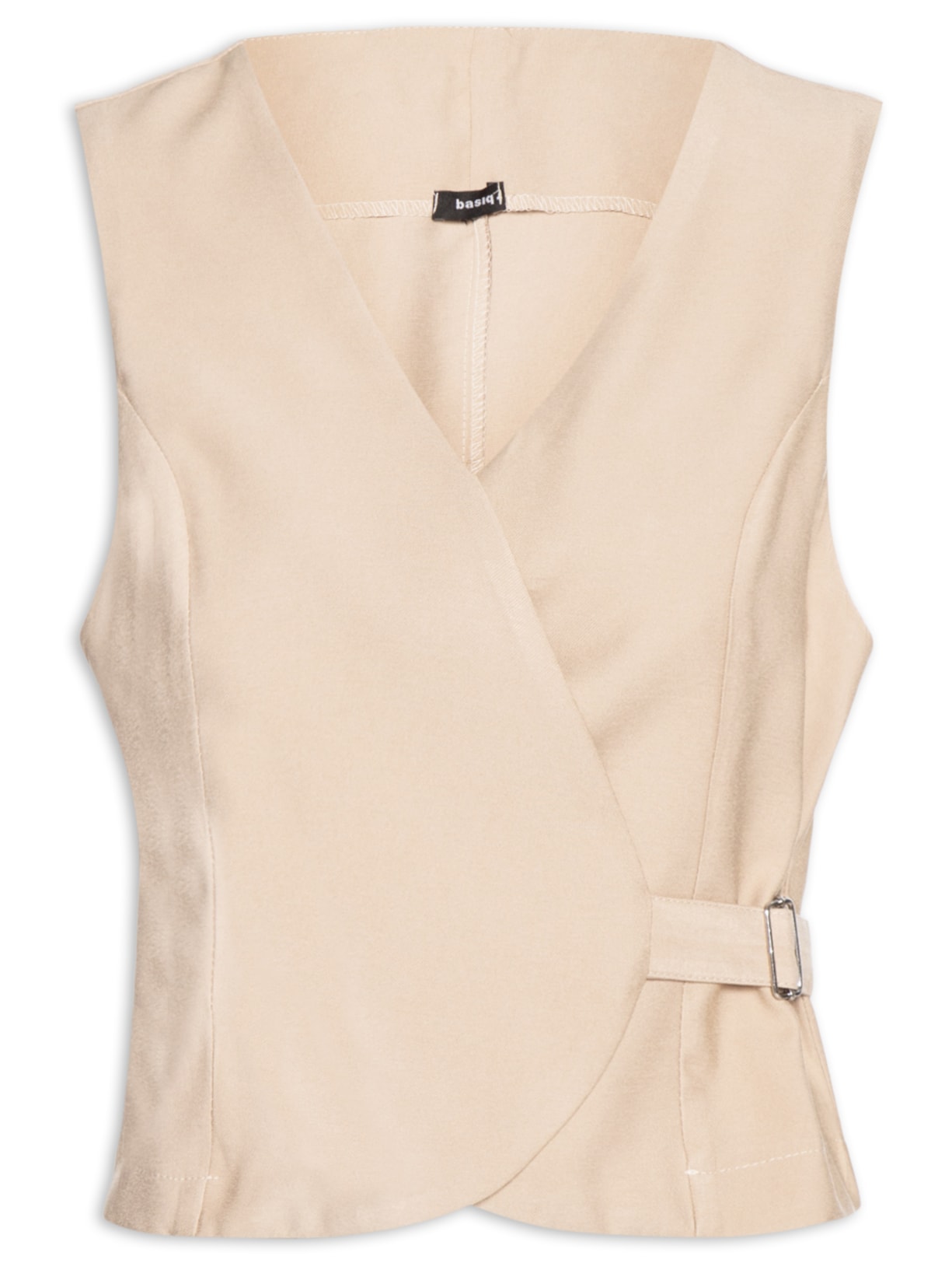 Colete Feminino Transpassado Com Fivela Bege Basiq