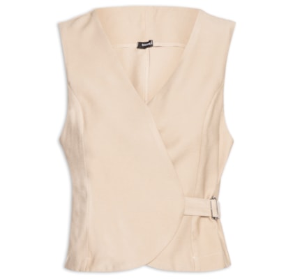 Colete Feminino Transpassado Com Fivela - Bege