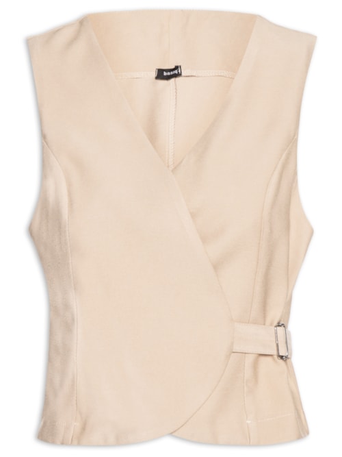 Colete Feminino Transpassado Com Fivela - Bege
