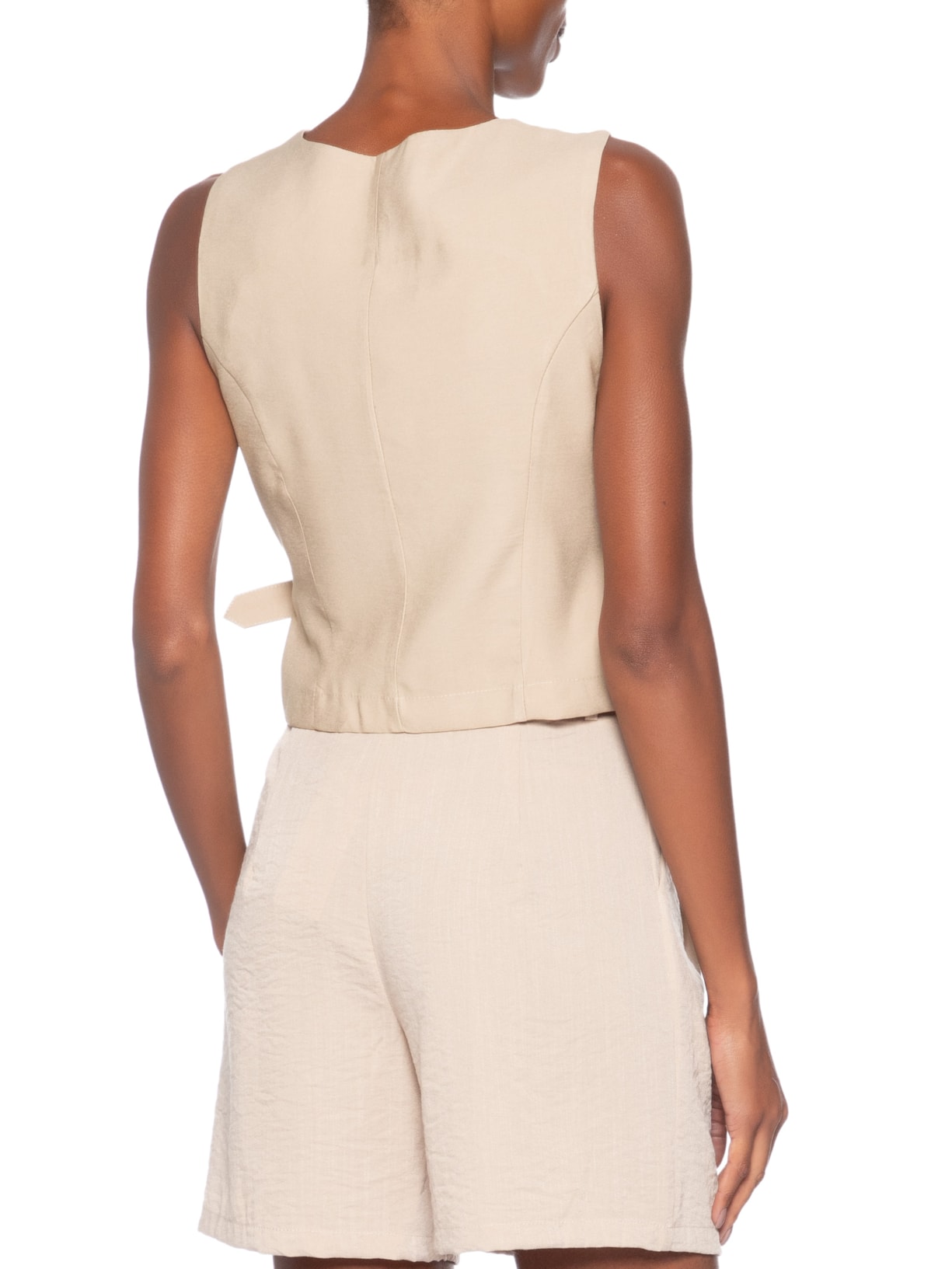 Colete Feminino Transpassado Com Fivela Bege Basiq