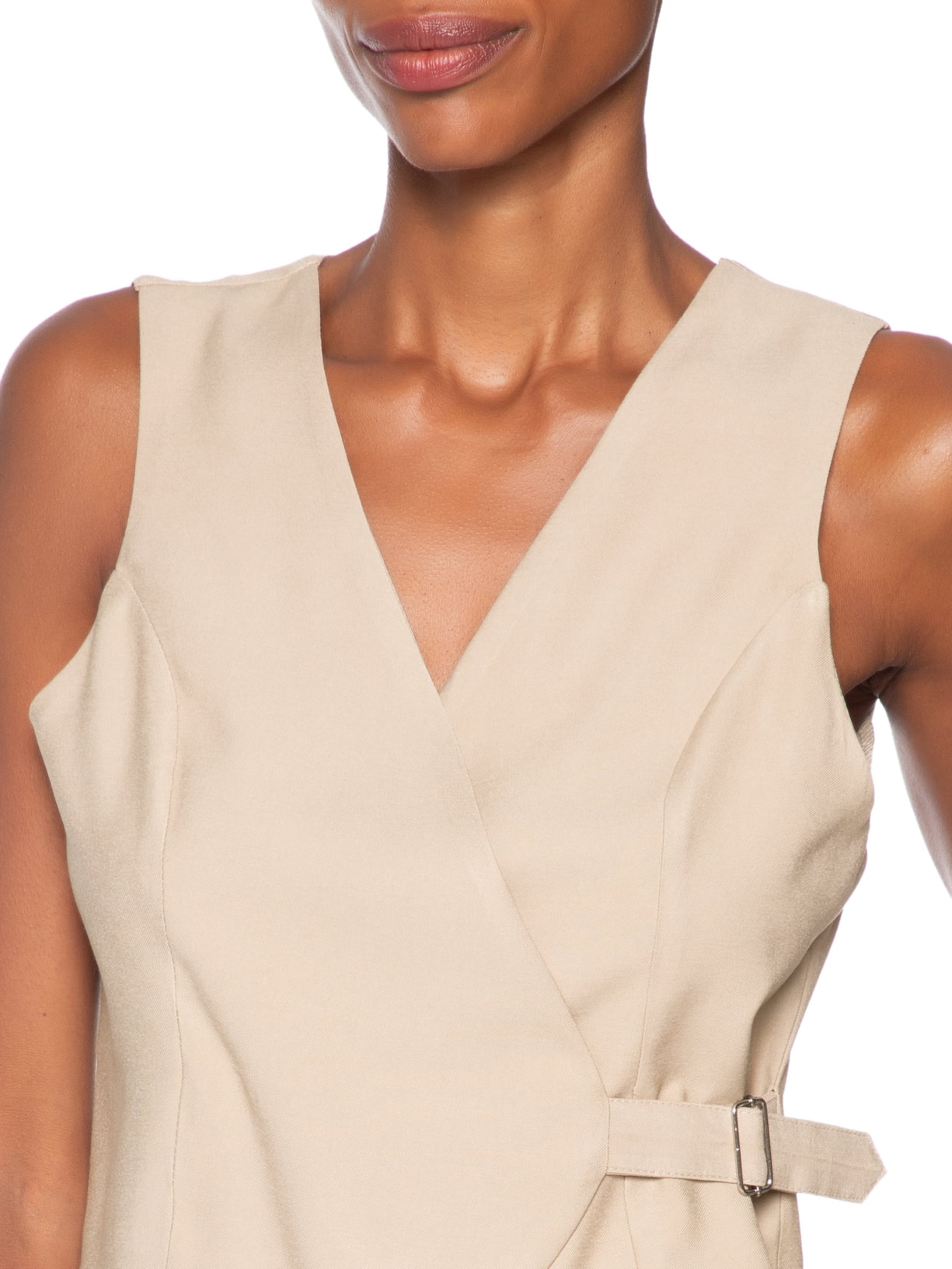 Colete Feminino Transpassado Com Fivela Bege Basiq