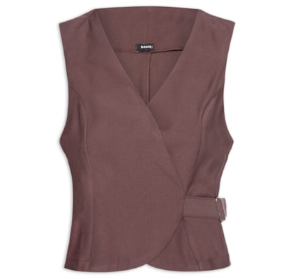 Colete Feminino Transpassado Com Fivela - Marrom