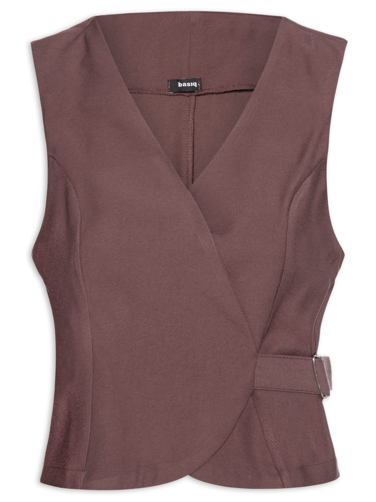 Colete Feminino Transpassado Com Fivela - Marrom