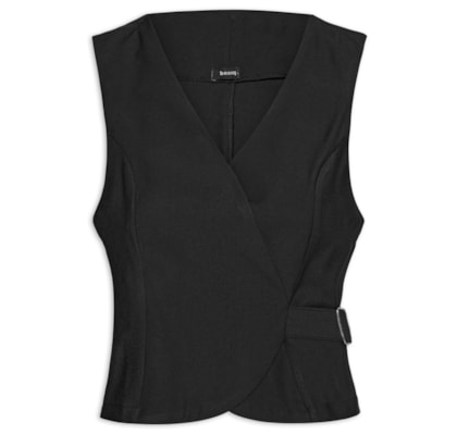 Colete Feminino Transpassado Com Fivela - Preto