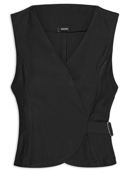 Colete Feminino Transpassado Com Fivela - Preto
