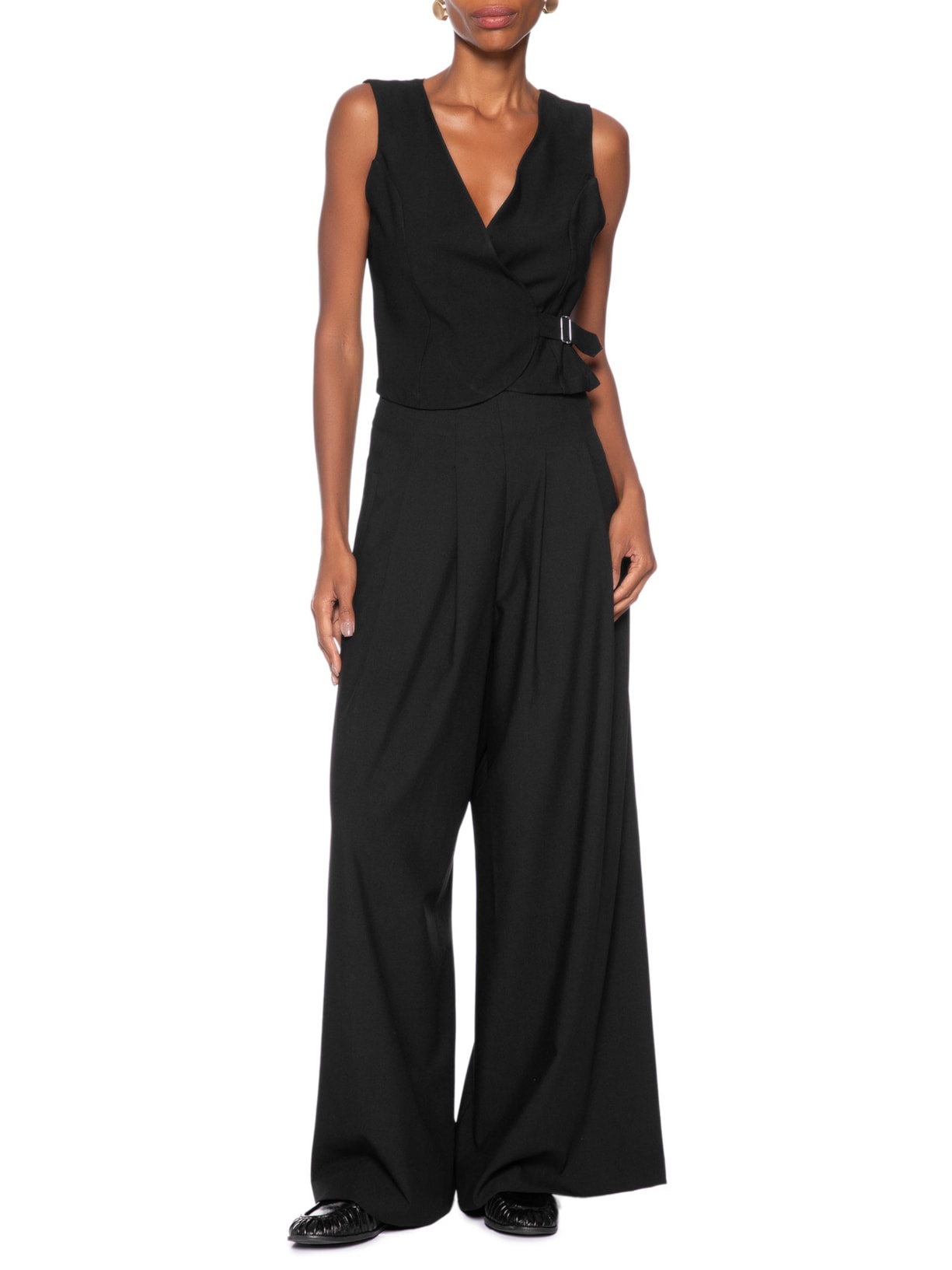 Colete Feminino Transpassado Com Fivela Preto Basiq