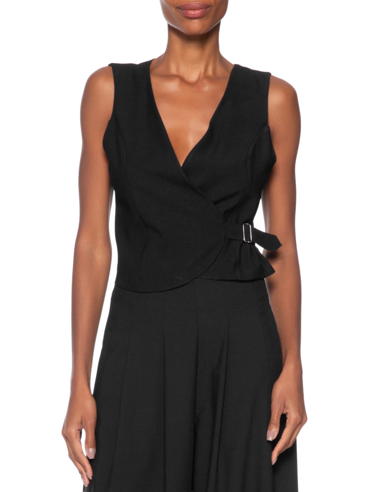 Colete Feminino Transpassado Com Fivela Preto Basiq