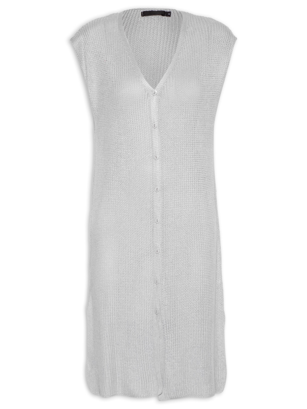 Colete Feminino Tricot Alongado - Cinza