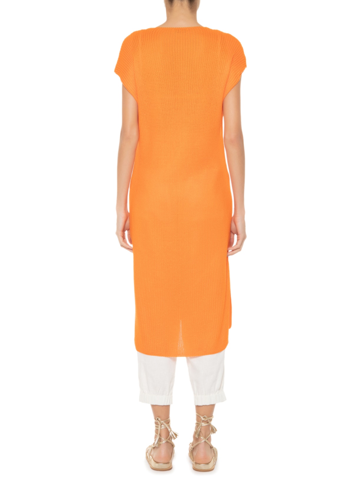 Colete Feminino Tricot Alongado Laranja '2Essential