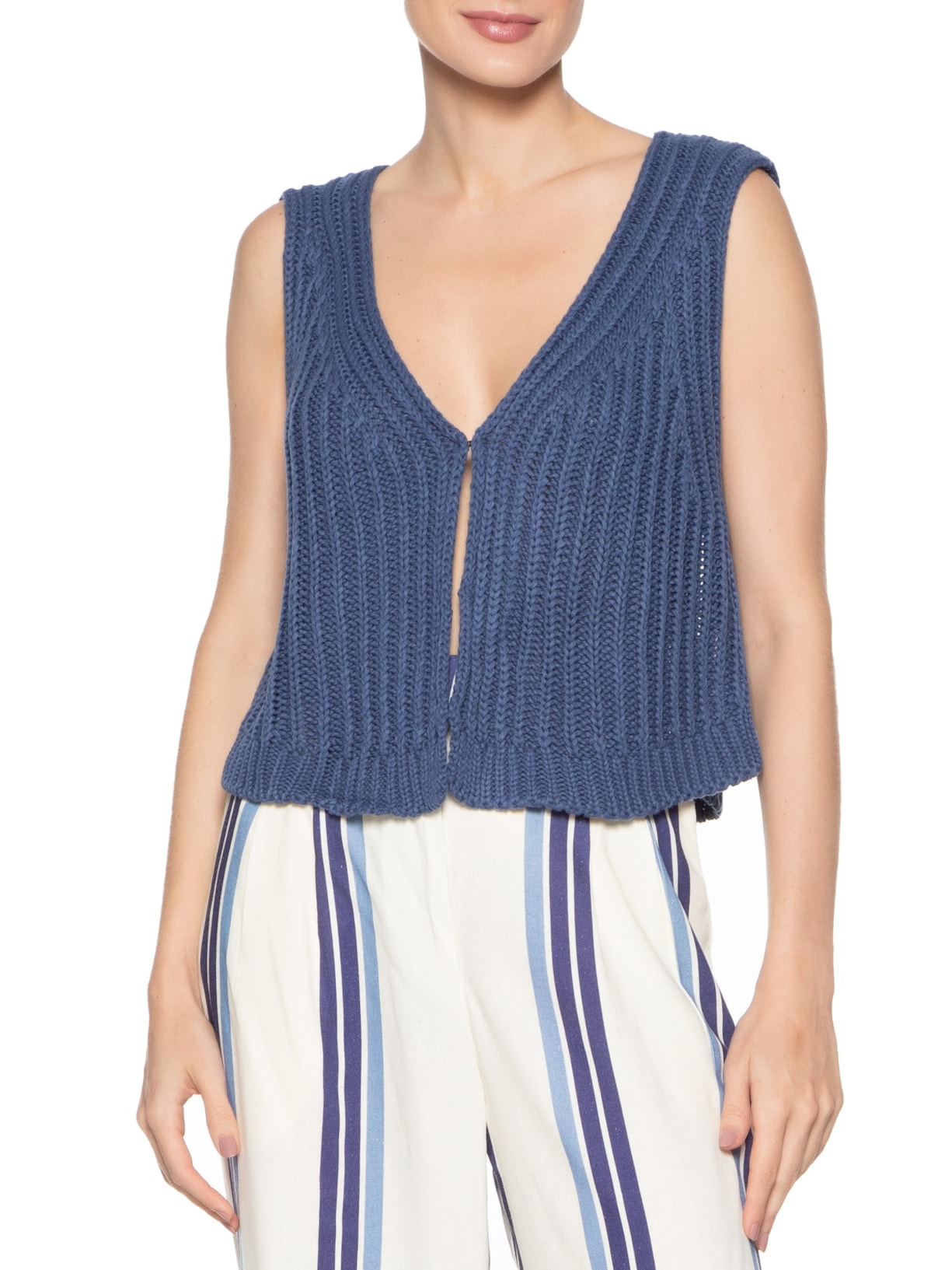 Colete Feminino Tricot Azul Dress To