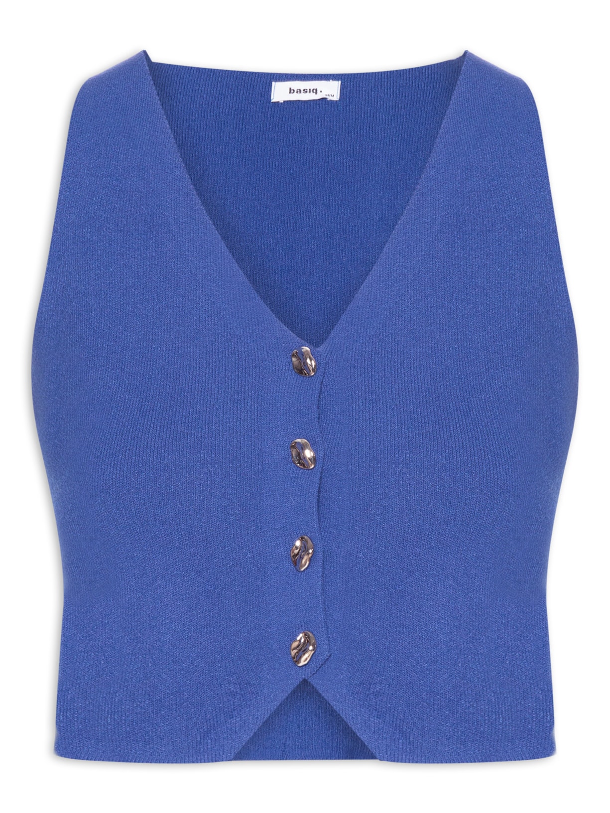 Colete Feminino Tricot Botões Metálicos - Azul