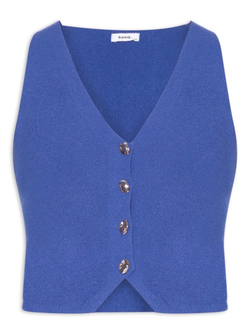 Colete Feminino Tricot Botões Metálicos - Azul