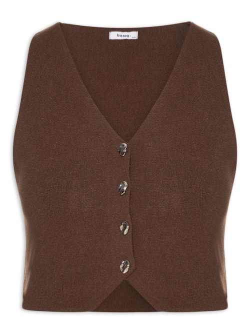 Colete Feminino Tricot Botões Metálicos - Marrom