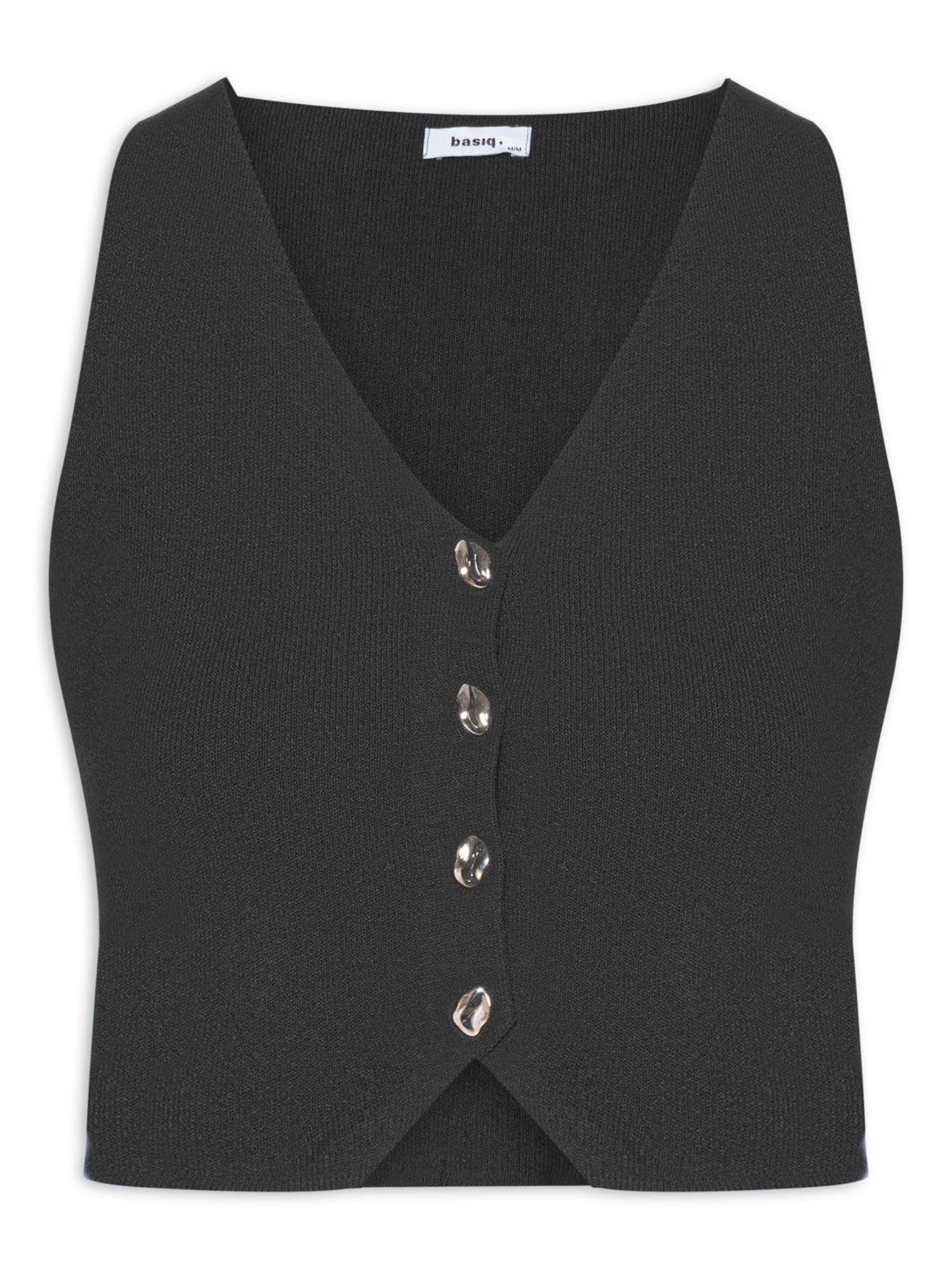 Colete Feminino Tricot Botões Metálicos - Preto