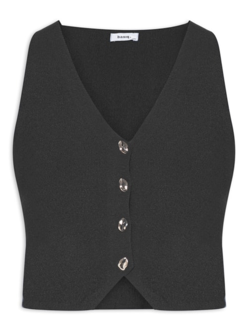 Colete Feminino Tricot Botões Metálicos - Preto