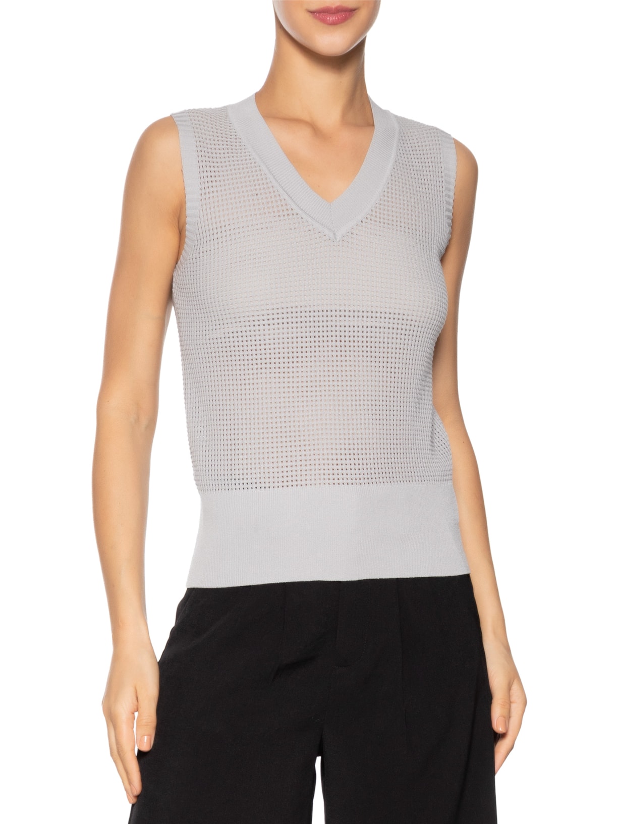 Colete Feminino Tricot Cinza Basiq