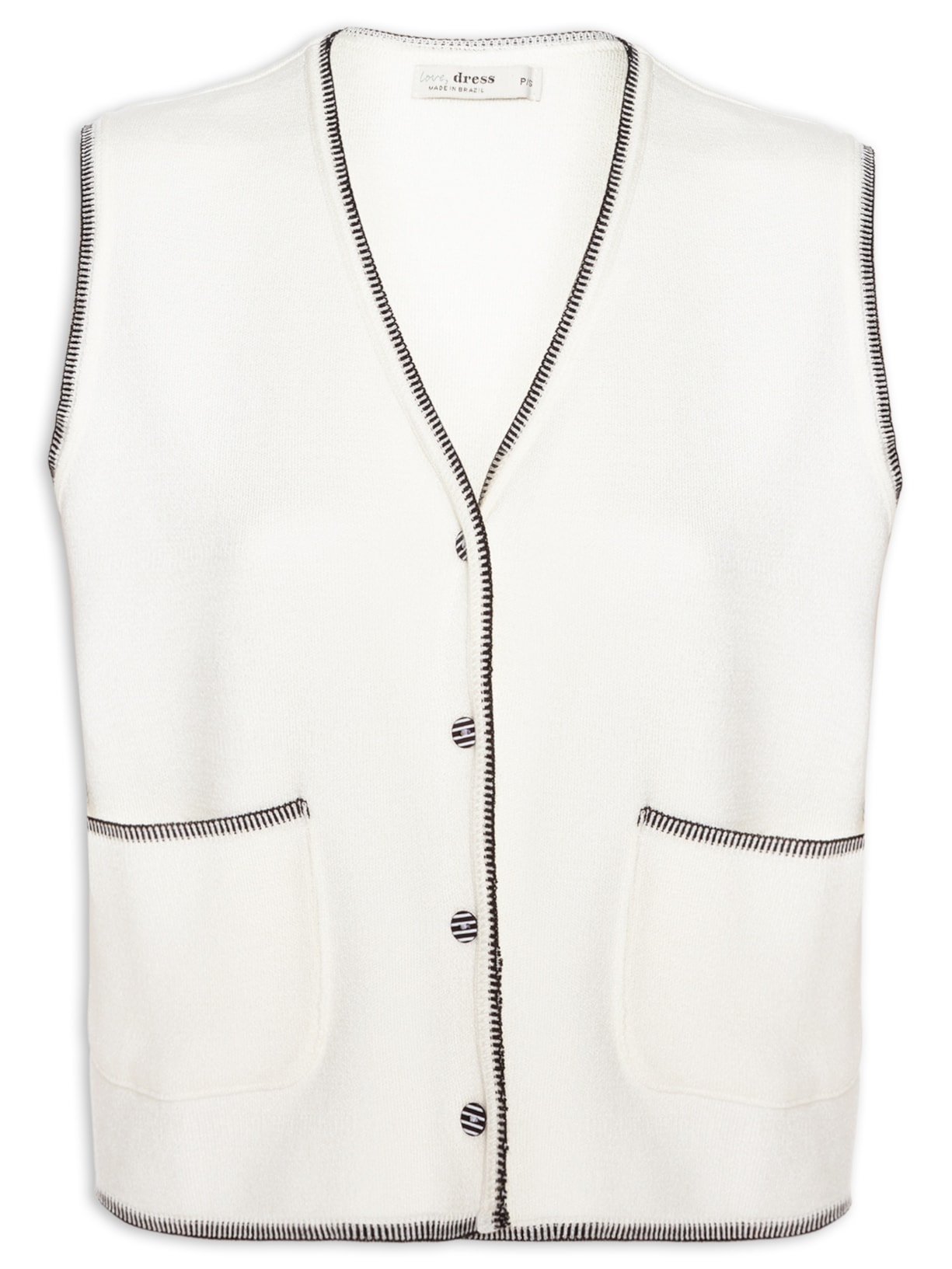 Colete Feminino Tricot Com Detalhe - Off White