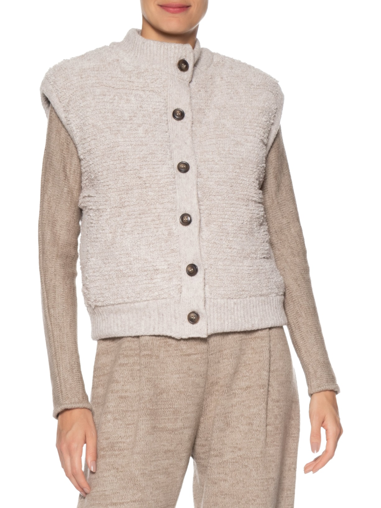 Colete Feminino Tricot Lurly Bege Andrea Bogosian