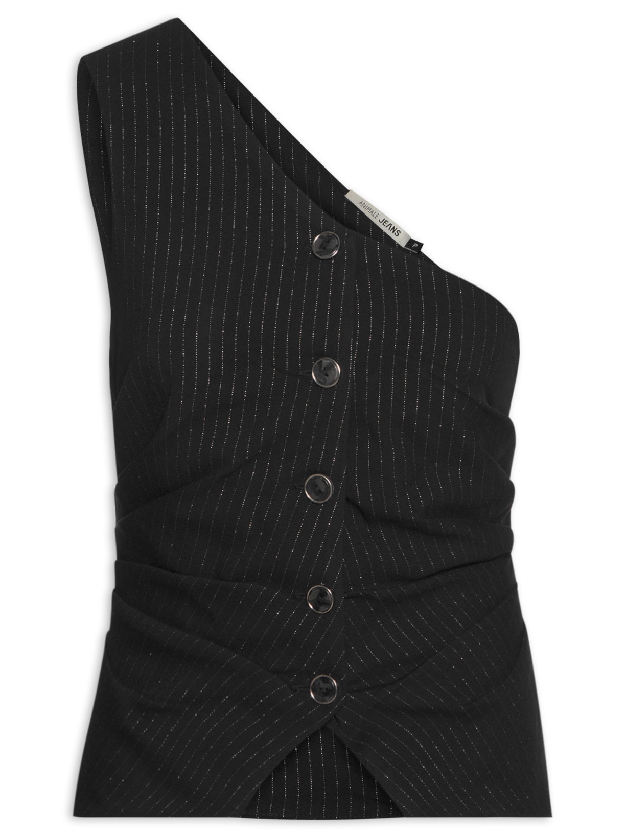 Colete Feminino Um Ombro Só Risca De Giz Shine - Preto