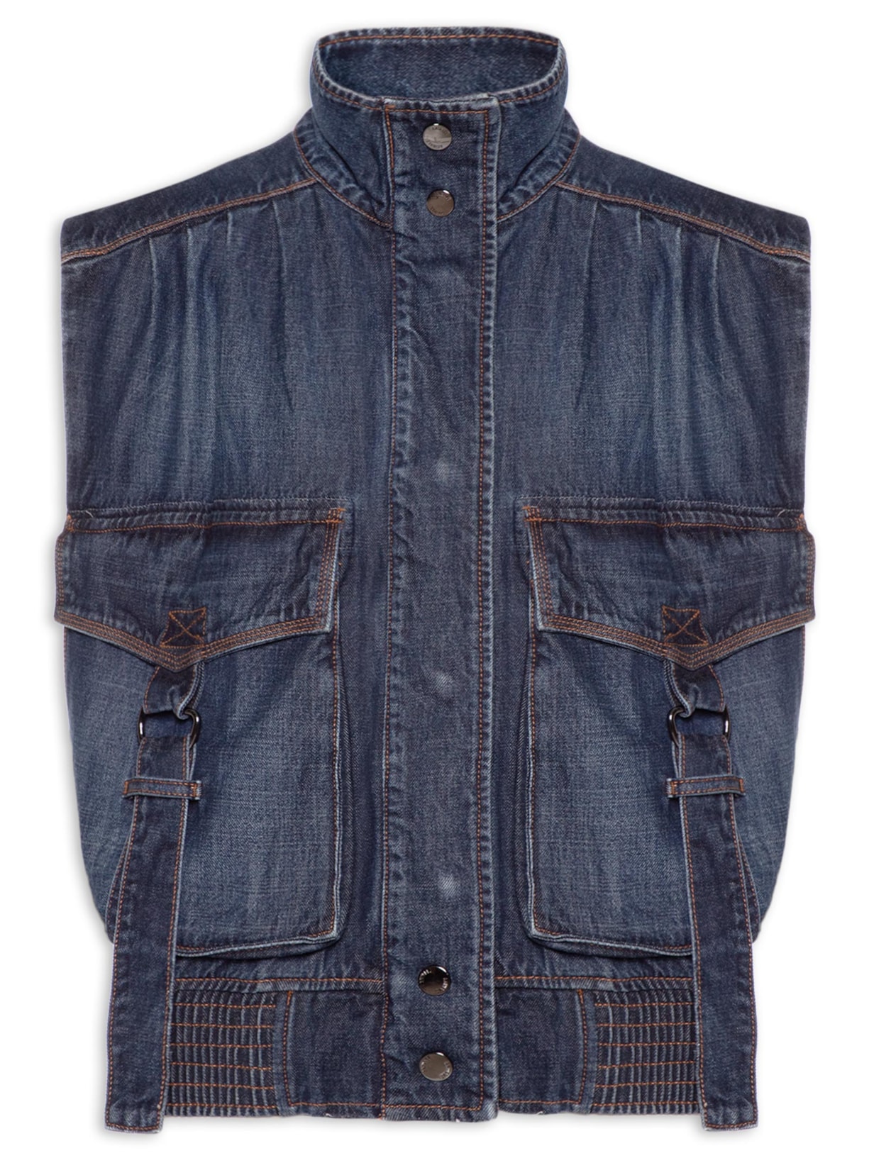 Colete Jeans Feminino Over Bolsos - Azul