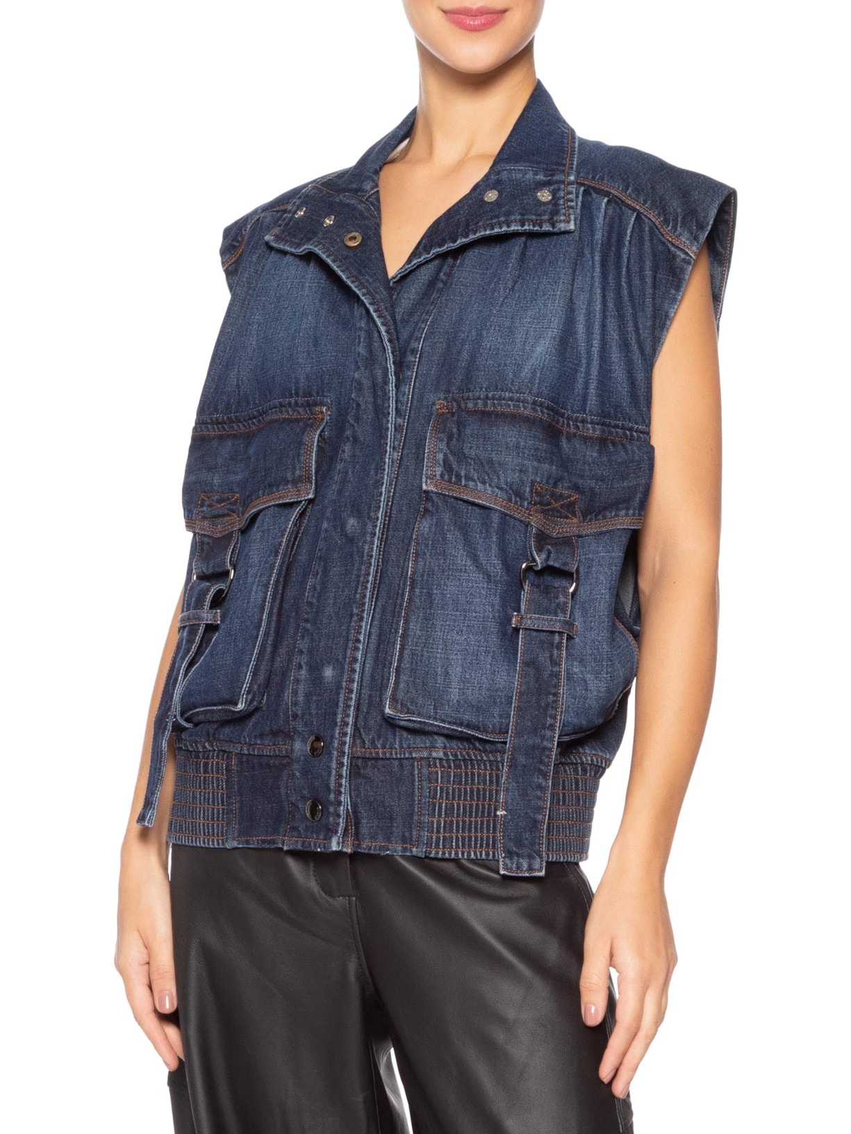 Colete Jeans Feminino Over Bolsos Azul Animale