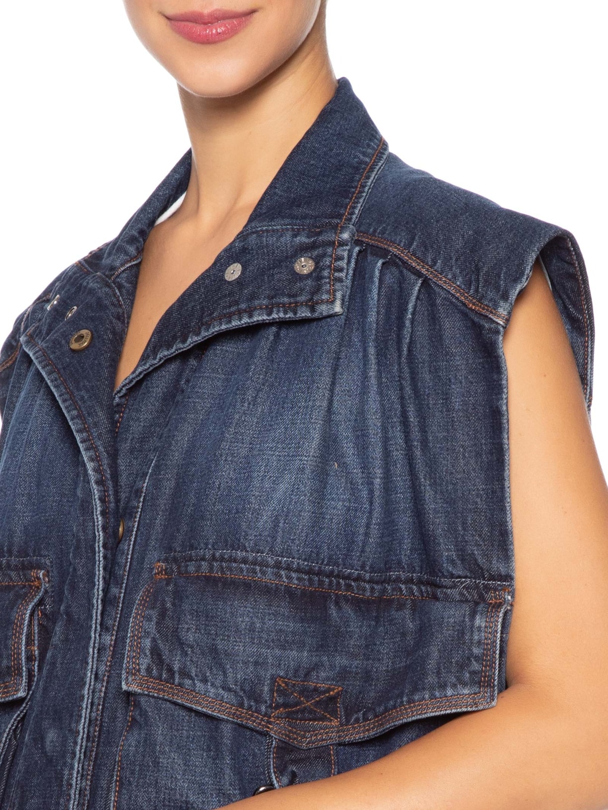 Colete Jeans Feminino Over Bolsos Azul Animale